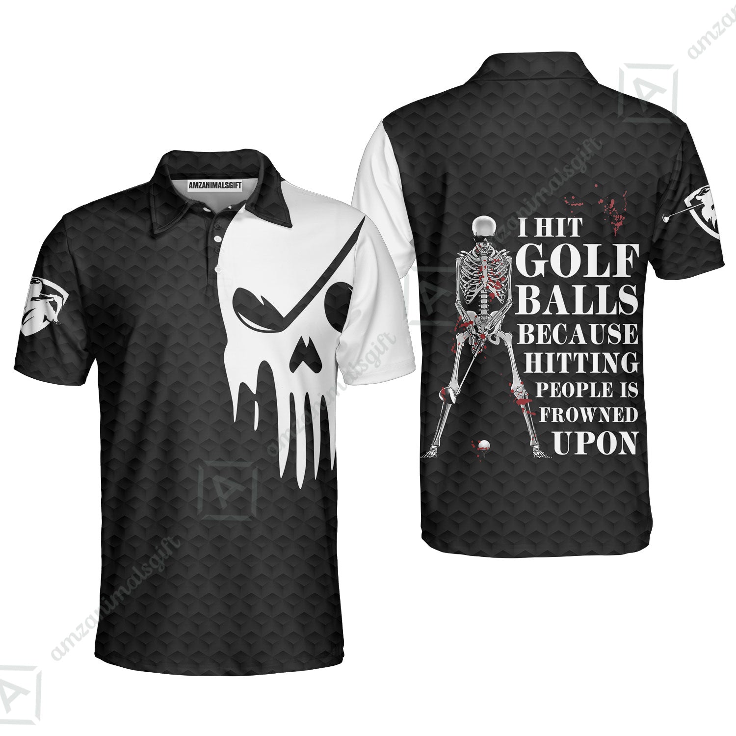 Golf Men Polo Shirt - I Hit Golf Ball Polo Shirt, Black And White Golf Shirt Design With Sayings, Scary Skeleton Golf Shirt, Best Gift For Men