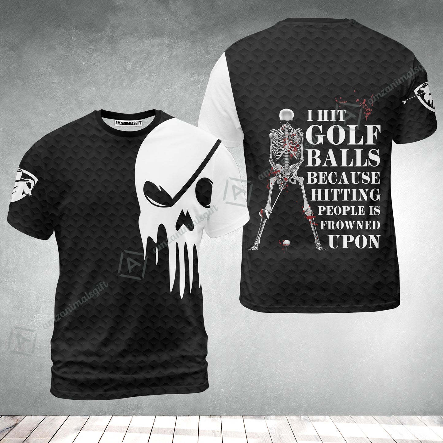Golf T-Shirt - I Hit Golf Ball T-Shirt, Black And White Golf Shirt Design With Sayings, Scary Skeleton Golf Shirt
