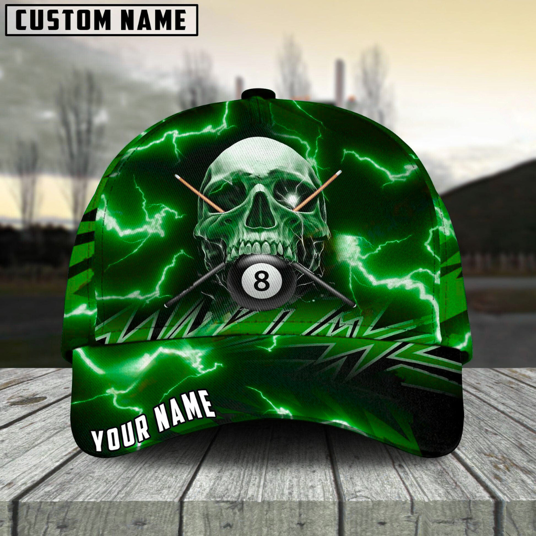 Customized Billiard Cap, Billiard Pool Ball 8 Deadly Thunder Skull Personalized Name 3D Hats, Best Billiard Pool Hat For Billiard Players (6 Colors)