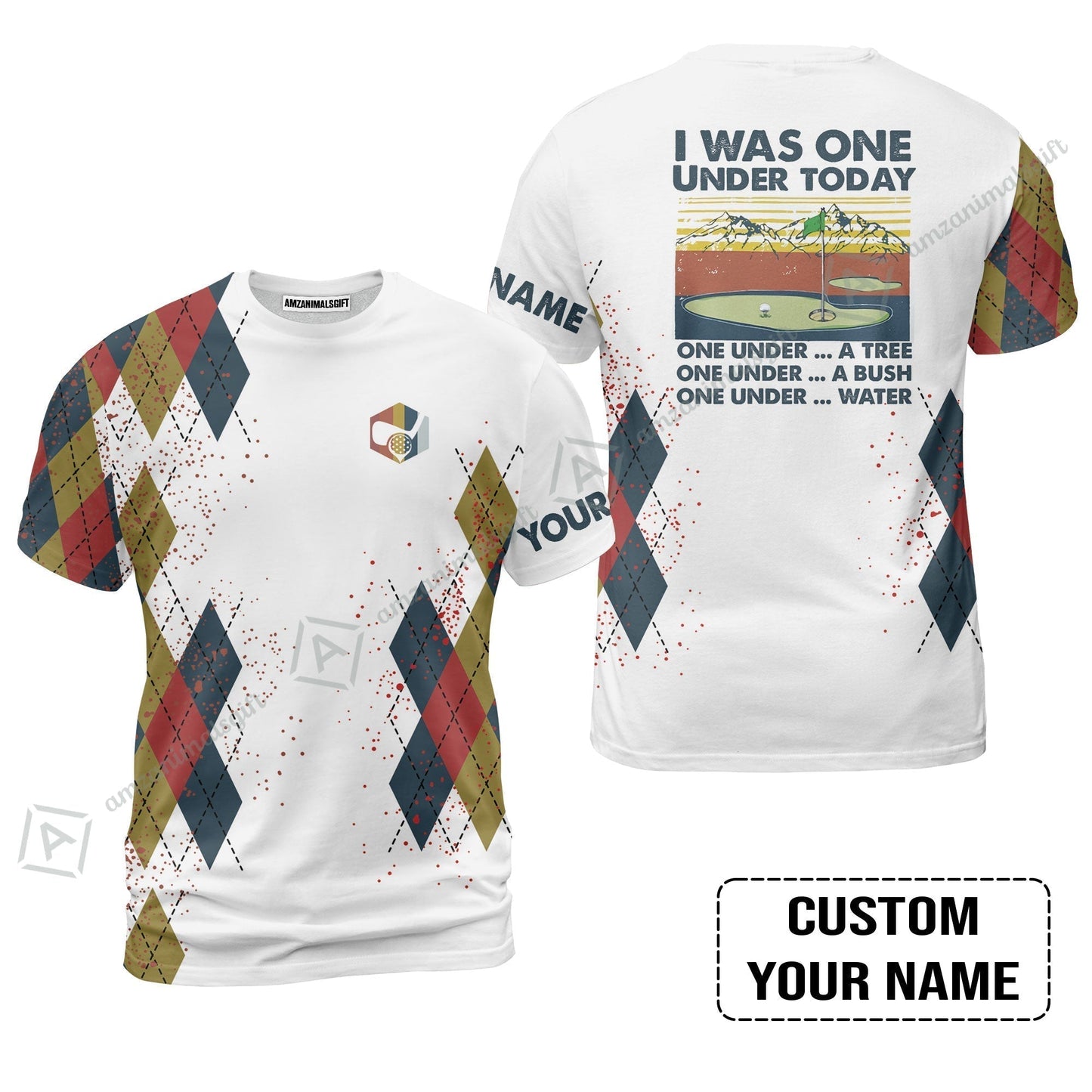 Golf Hawaiian Shirt Custom Name - I Was One Under Today One Under A Tree Bush and Water