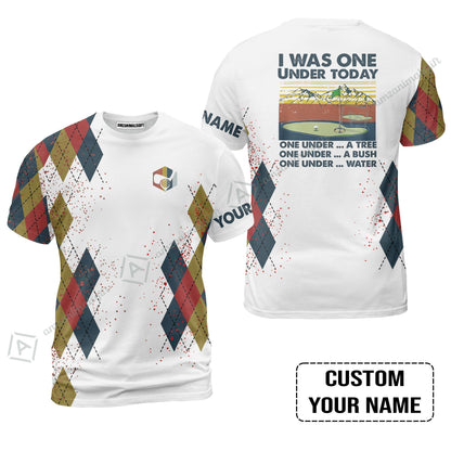 Golf Long Sleeve Men Polo Shirt Custom Name - I Was One Under Today One Under A Tree Bush and Water