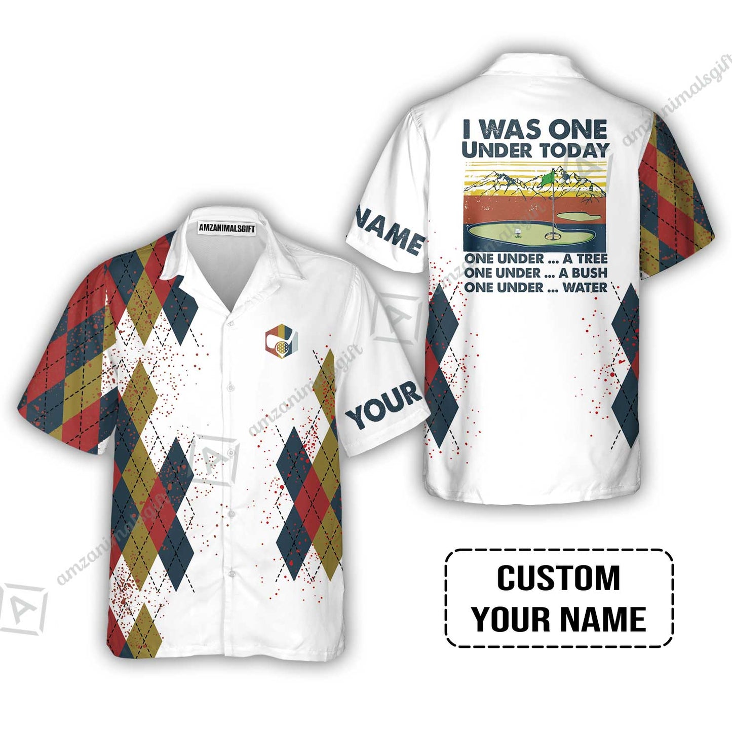 Golf Men Polo Shirt Custom Name - I Was One Under Today One Under A Tree Bush and Water