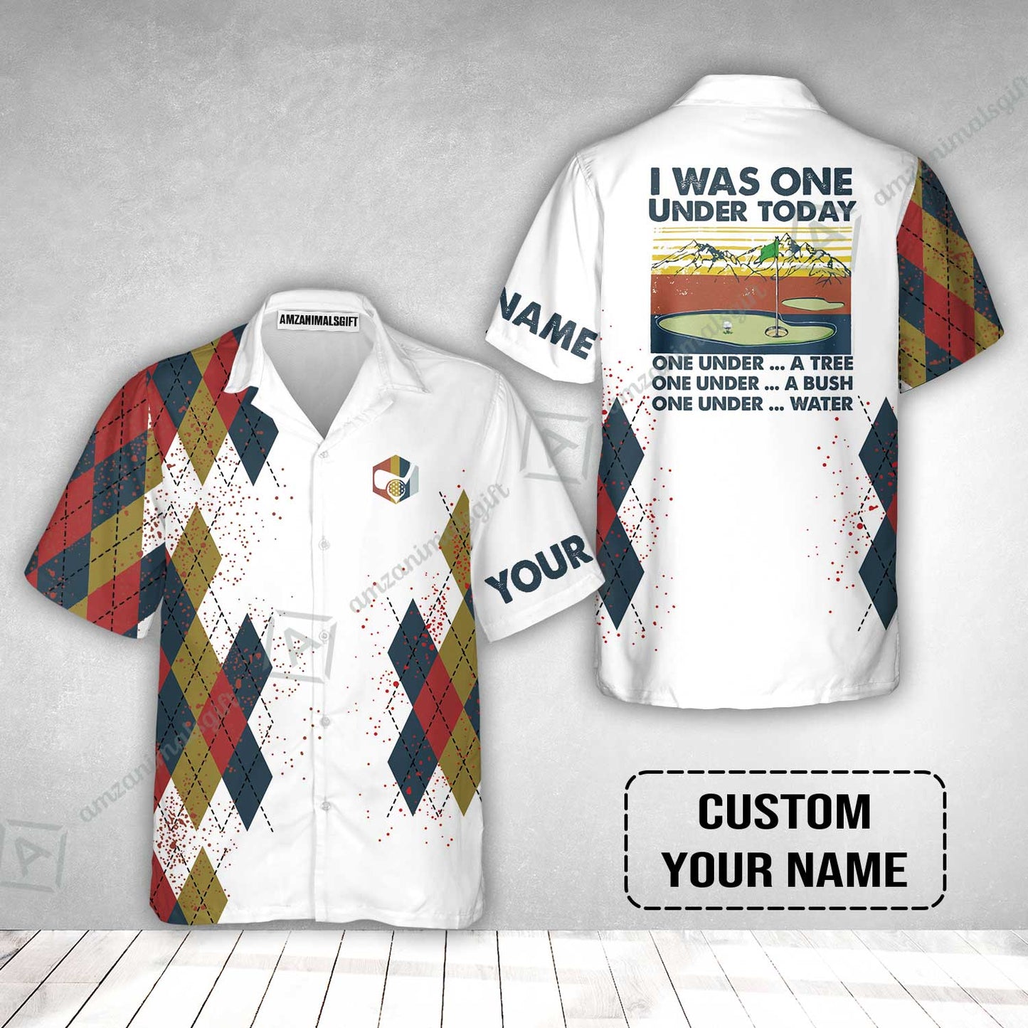 Golf Hawaiian Shirt Custom Name - I Was One Under Today One Under A Tree Bush and Water