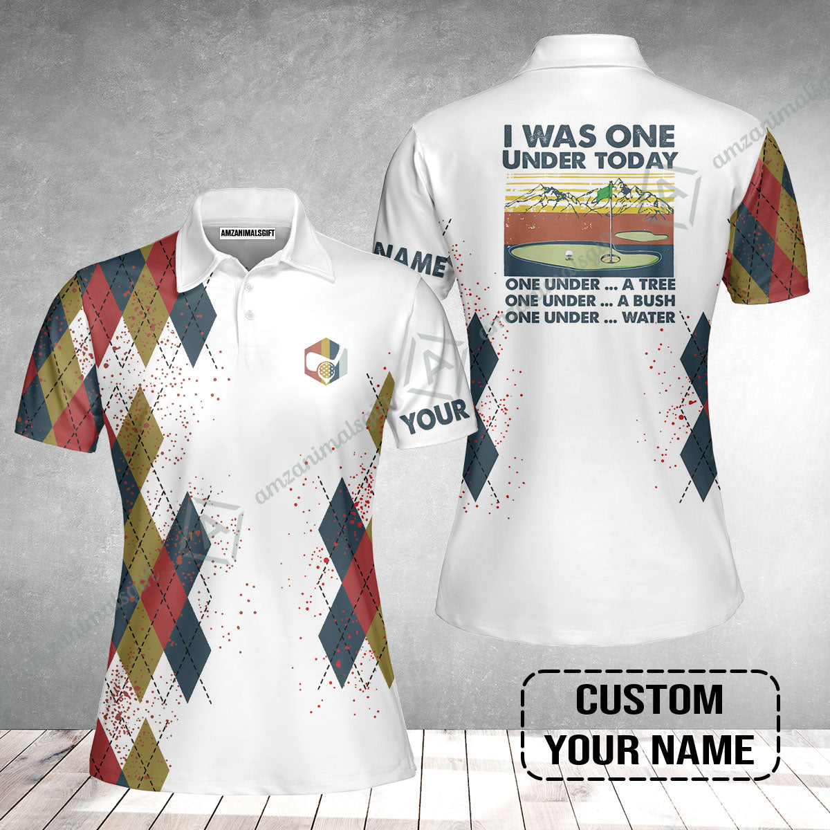 Golf Women Polo Shirt Custom Name - I Was One Under Today One Under A Tree Bush and Water