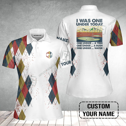 Golf Women Polo Shirt Custom Name - I Was One Under Today One Under A Tree Bush and Water
