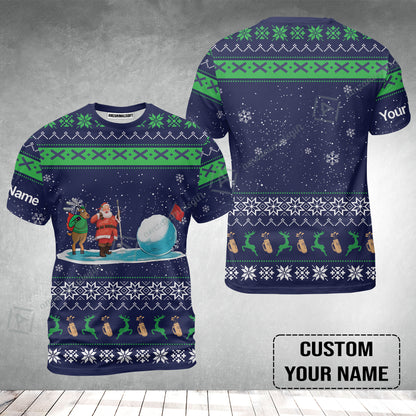 Golf T-Shirt- Funny Ugly Christmas Pattern Custom Name Apparel - Personalized Gift For Golf Lover