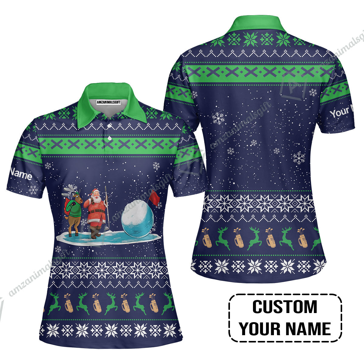 Golf Long Sleeve Men Polo Shirt - Funny Ugly Christmas Pattern Custom Name Apparel - Personalized Gift For Golf Lover, Men, Team, Husband, Boyfriend