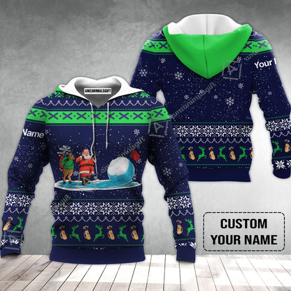 Golf Hoodie - Funny Ugly Christmas Pattern Custom Name Apparel - Personalized Gift For Golf Lover, Men, Team, Husband, Boyfriend