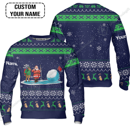 Golf Hoodie - Funny Ugly Christmas Pattern Custom Name Apparel - Personalized Gift For Golf Lover, Men, Team, Husband, Boyfriend