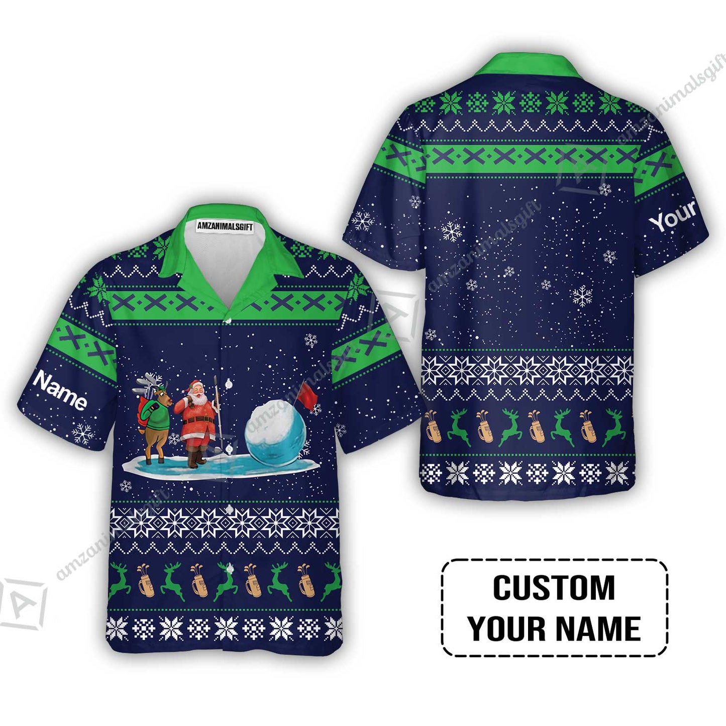 Golf T-Shirt- Funny Ugly Christmas Pattern Custom Name Apparel - Personalized Gift For Golf Lover