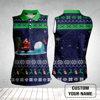 Golf Women Sleeveless Polo Shirt - Funny Ugly Christmas Pattern Custom Name Apparel - Personalized Gift For Golf Lover