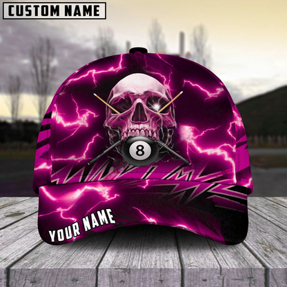 Customized Billiard Cap, Billiard Pool Ball 8 Deadly Thunder Skull Personalized Name 3D Hats, Best Billiard Pool Hat For Billiard Players (6 Colors)