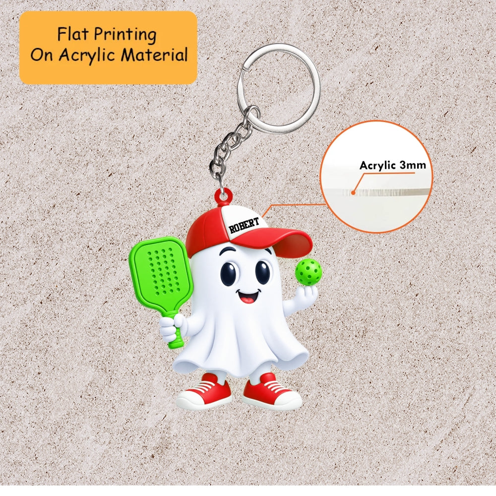 Personalized Pickleball Christmas Ornament, Cute Ghost Holding Paddle And Ball, Custom Ornament Christmas Gift, Keychain Pickleball, Car Ornament Pickleball