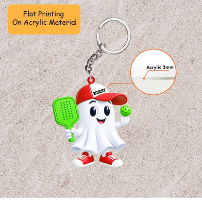 Personalized Pickleball Christmas Ornament, Cute Ghost Holding Paddle And Ball, Custom Ornament Christmas Gift, Keychain Pickleball, Car Ornament Pickleball