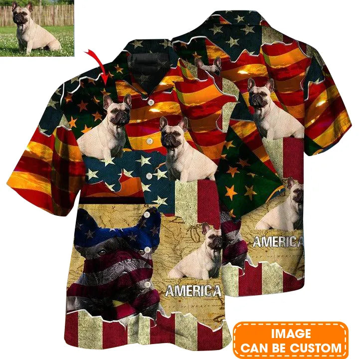 French Bulldog Custom Aloha Hawaii Shirt - Custom Photo America Sunset Personalized Hawaiian Shirt For Summer - Perfect Gift For Dog Lovers, Friend, Family