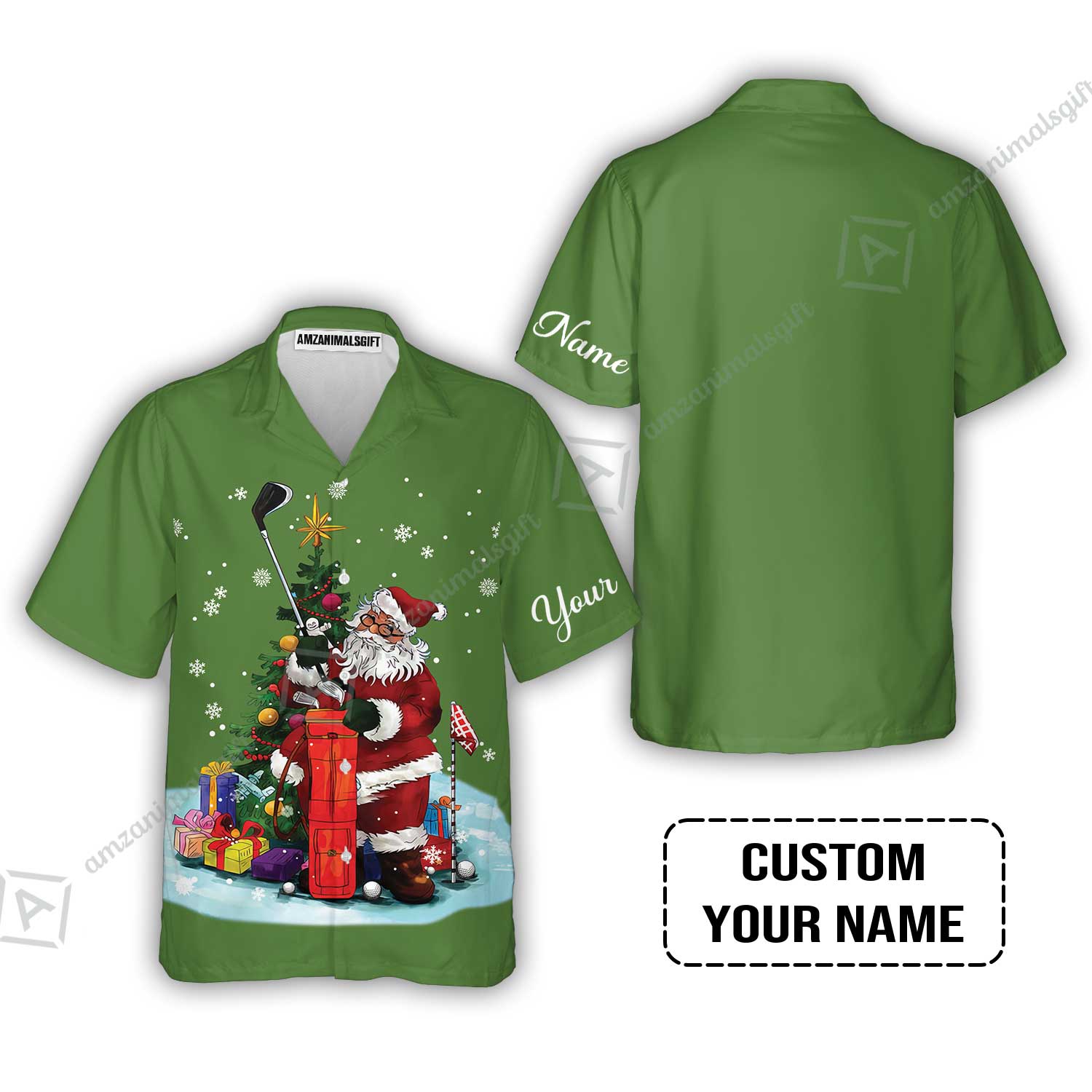 Golf Hawaiian Shirt - Christmas Custom Name, Santa Golfer Apparel - Personalized Gift For Golf Lover