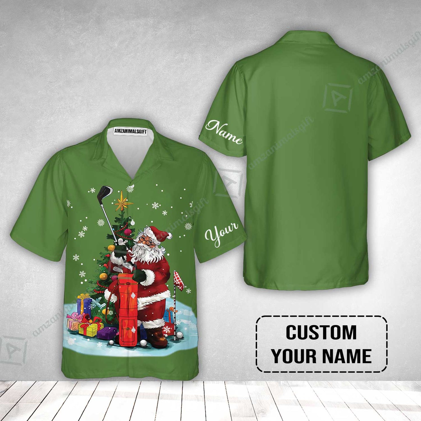 Golf Hawaiian Shirt - Christmas Custom Name, Santa Golfer Apparel - Personalized Gift For Golf Lover
