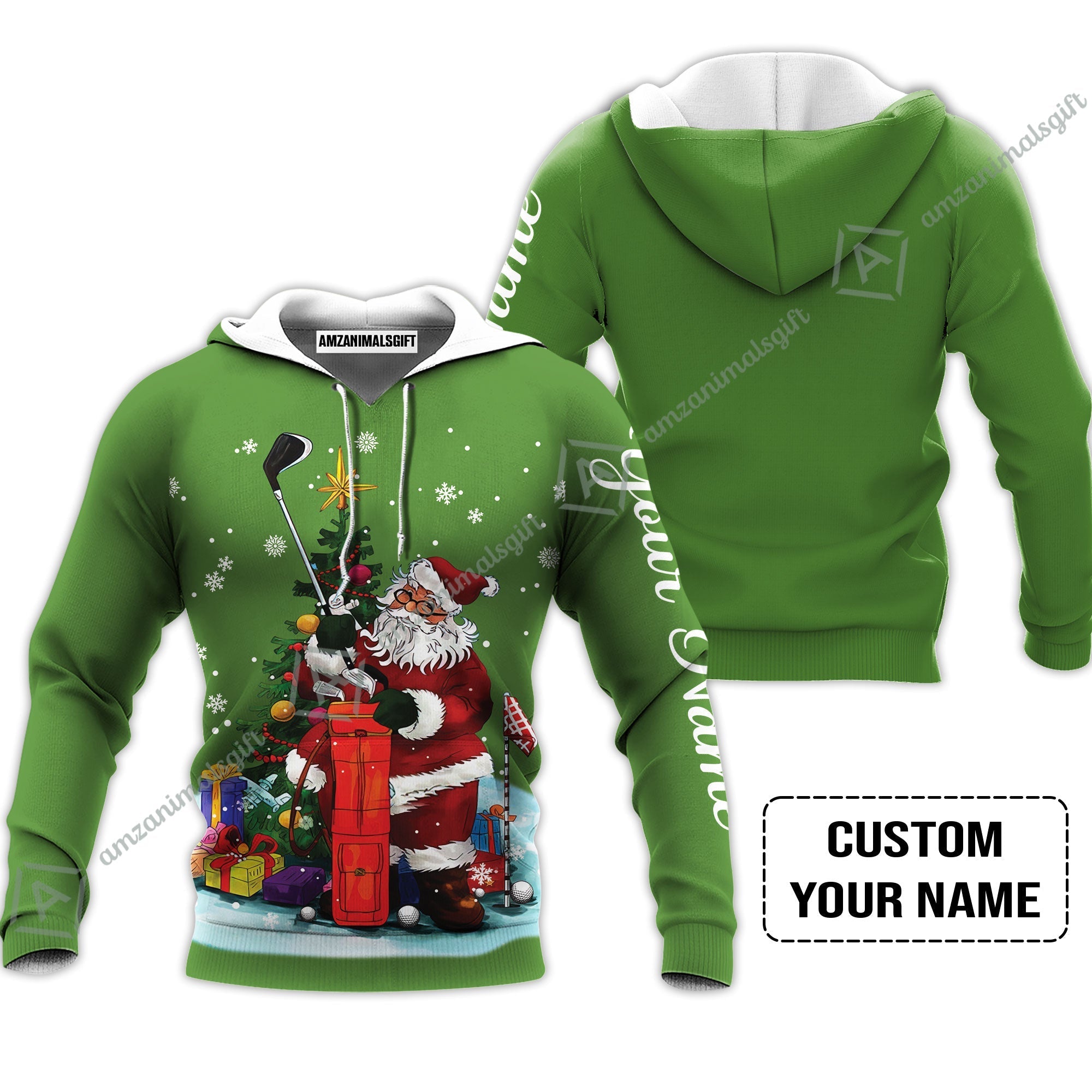 Golf Hoodie - Christmas Custom Name, Santa Golfer Apparel - Personalized Gift For Golf Lover