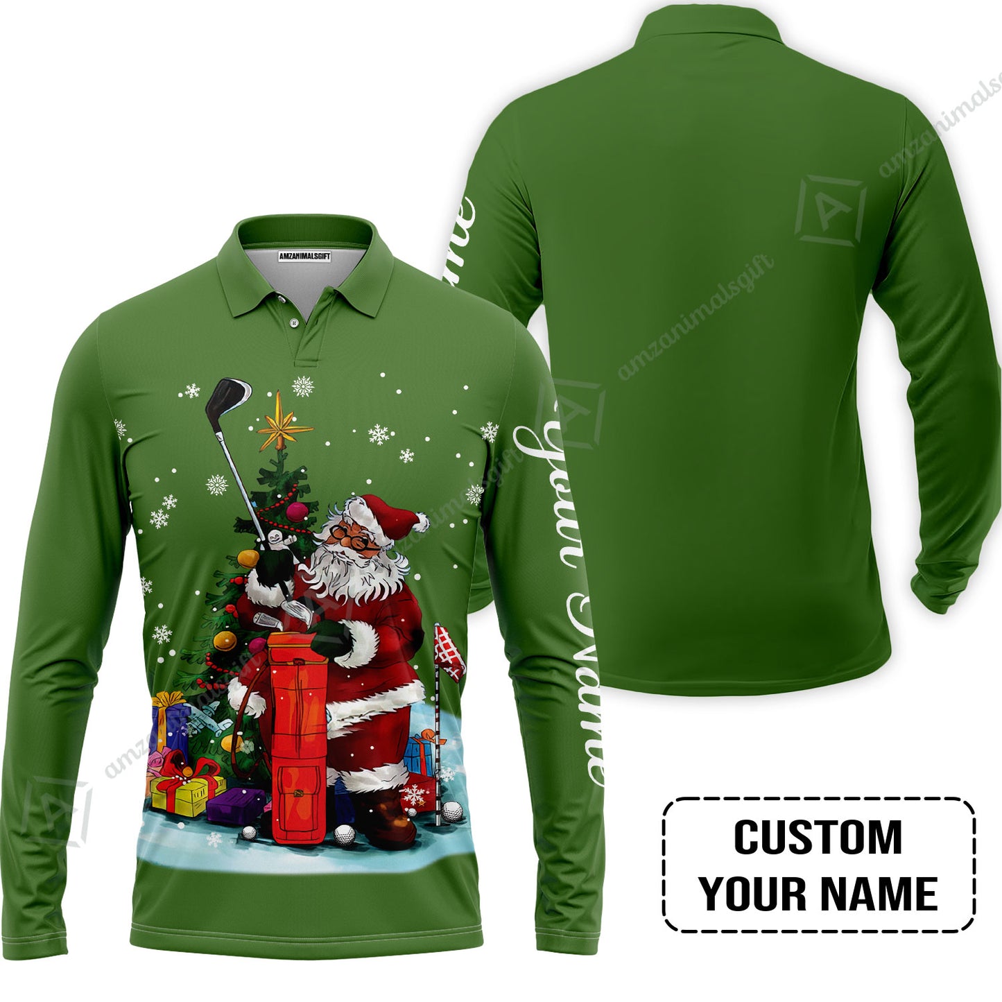 Golf Men Polo Shirt - Christmas Custom Name, Santa Golfer Apparel - Personalized Gift For Golf Lover