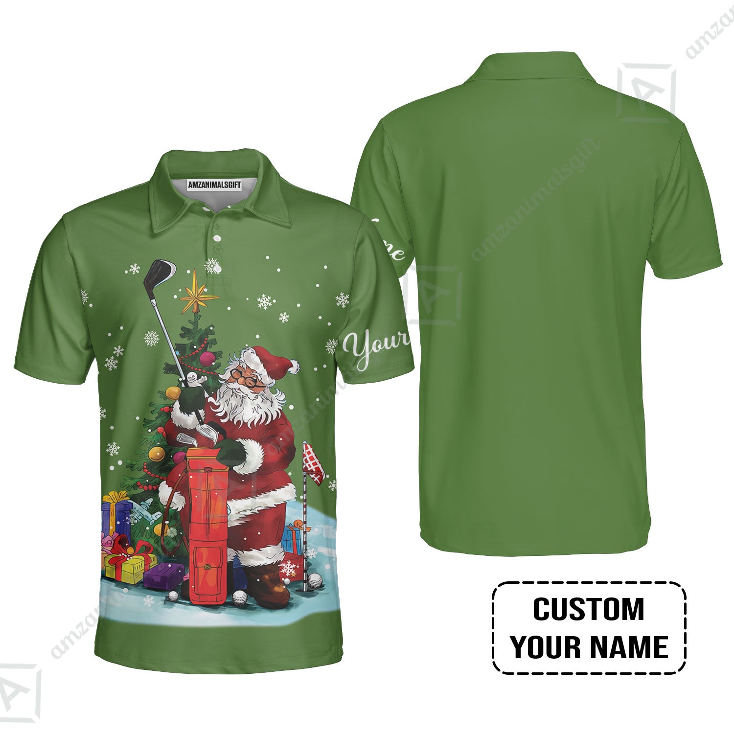 Golf Men Polo Shirt - Christmas Custom Name, Santa Golfer Apparel - Personalized Gift For Golf Lover