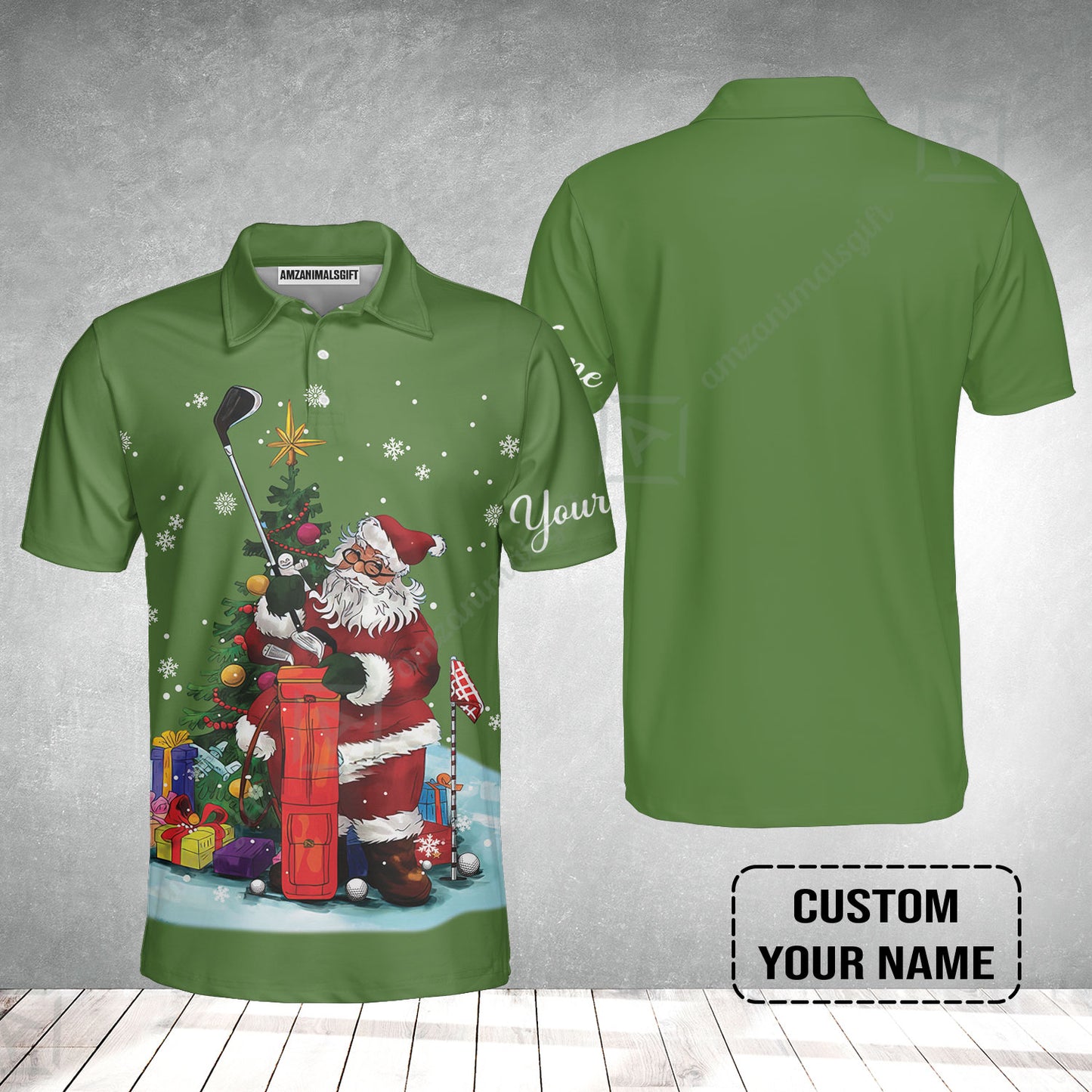 Golf Men Polo Shirt - Christmas Custom Name, Santa Golfer Apparel - Personalized Gift For Golf Lover