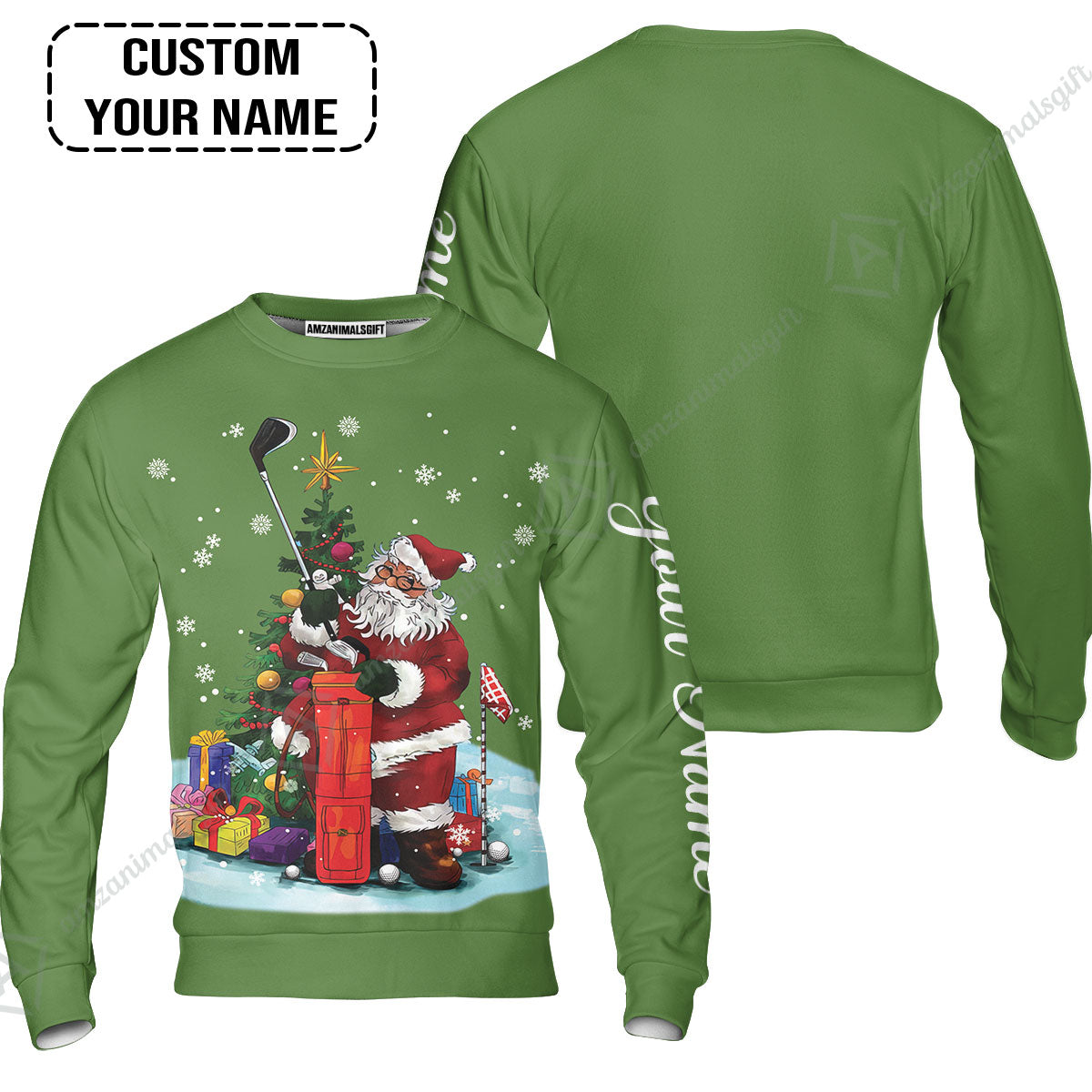 Golf Sweatshirt - Christmas Custom Name, Santa Golfer Apparel - Personalized Gift For Golf Lover