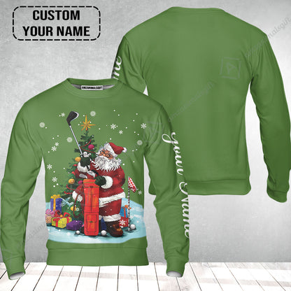 Golf Sweatshirt - Christmas Custom Name, Santa Golfer Apparel - Personalized Gift For Golf Lover