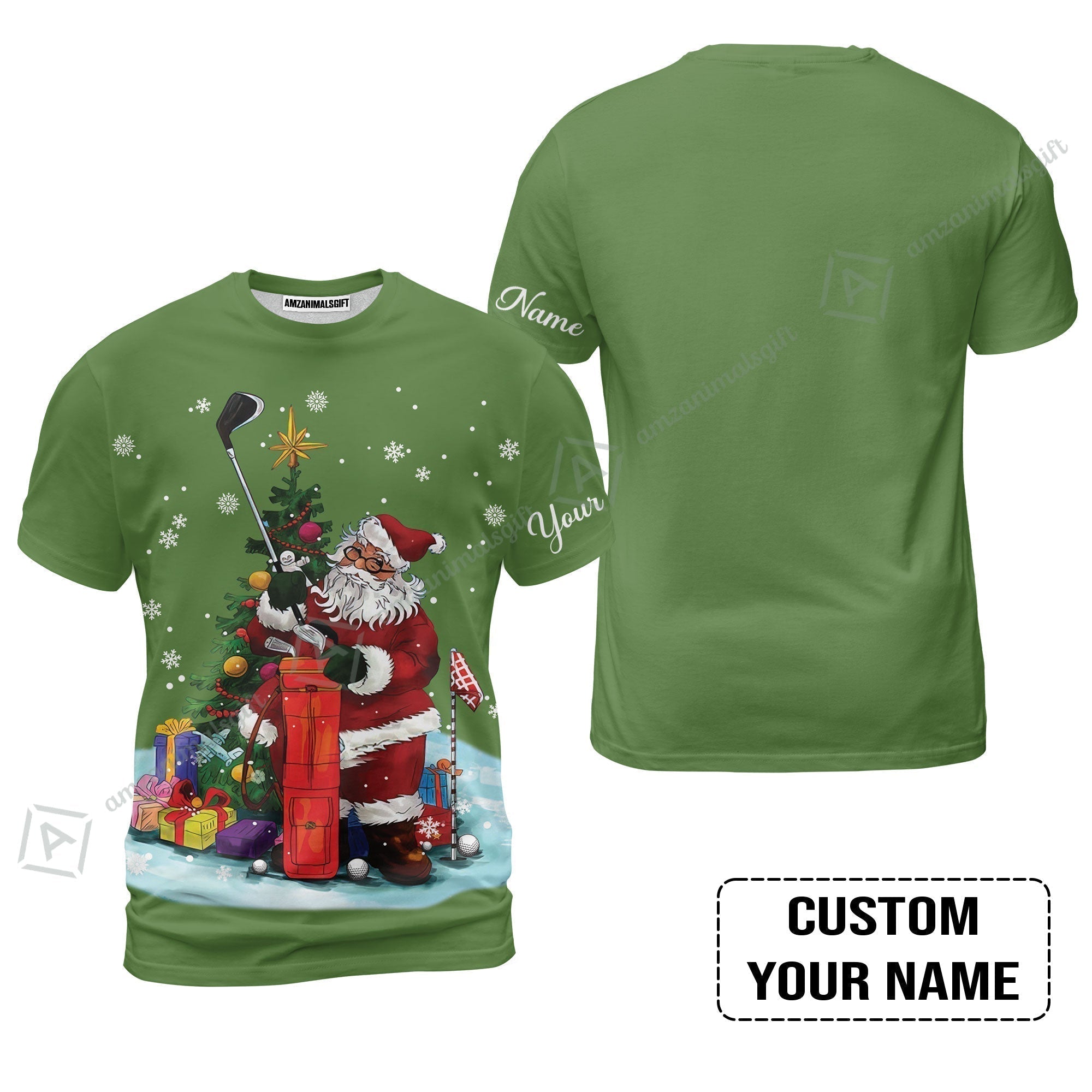 Golf T-Shirt - Christmas Custom Name, Santa Golfer Apparel - Personalized Gift For Golf Lover