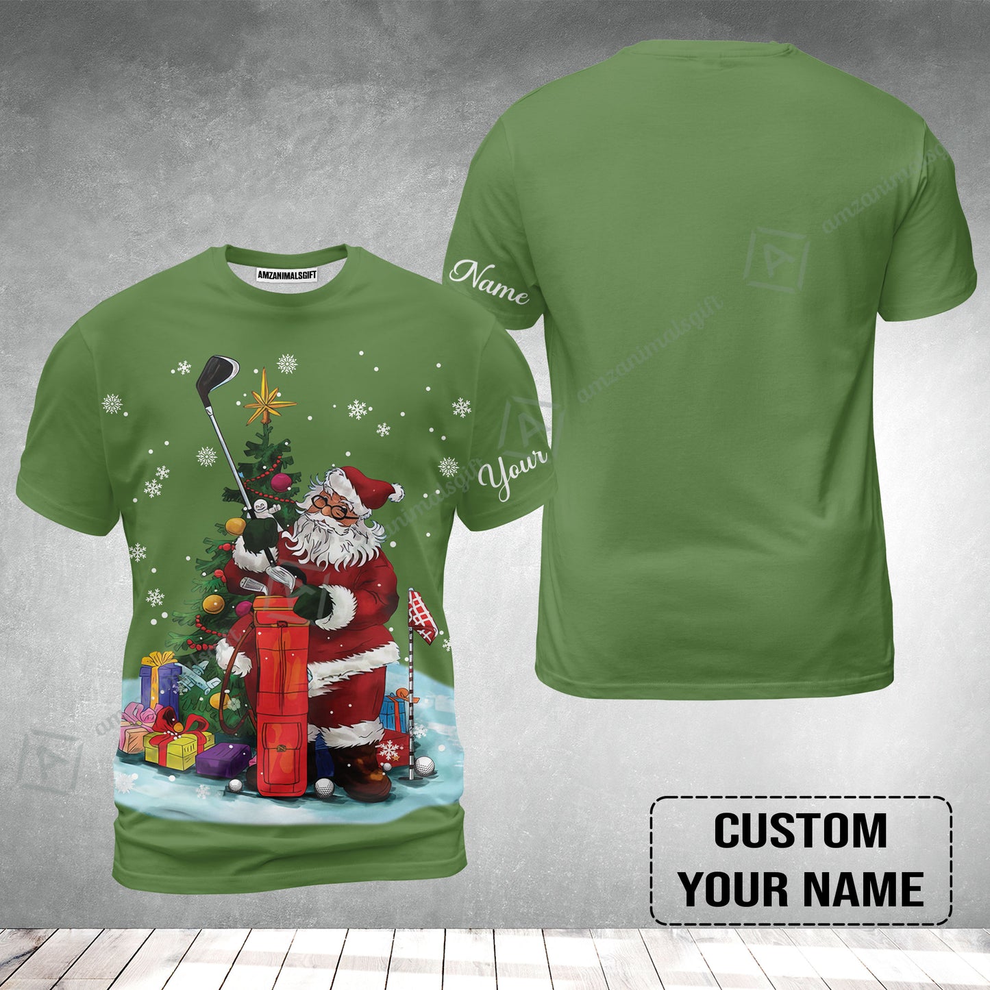 Golf T-Shirt - Christmas Custom Name, Santa Golfer Apparel - Personalized Gift For Golf Lover