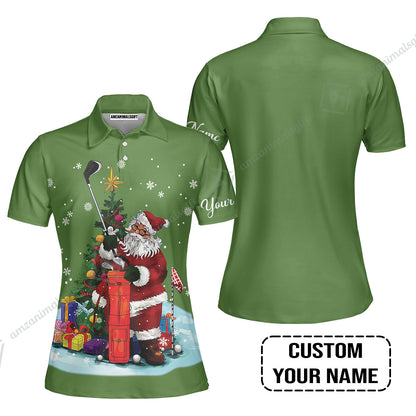 Golf Men Polo Shirt - Christmas Custom Name, Santa Golfer Apparel - Personalized Gift For Golf Lover