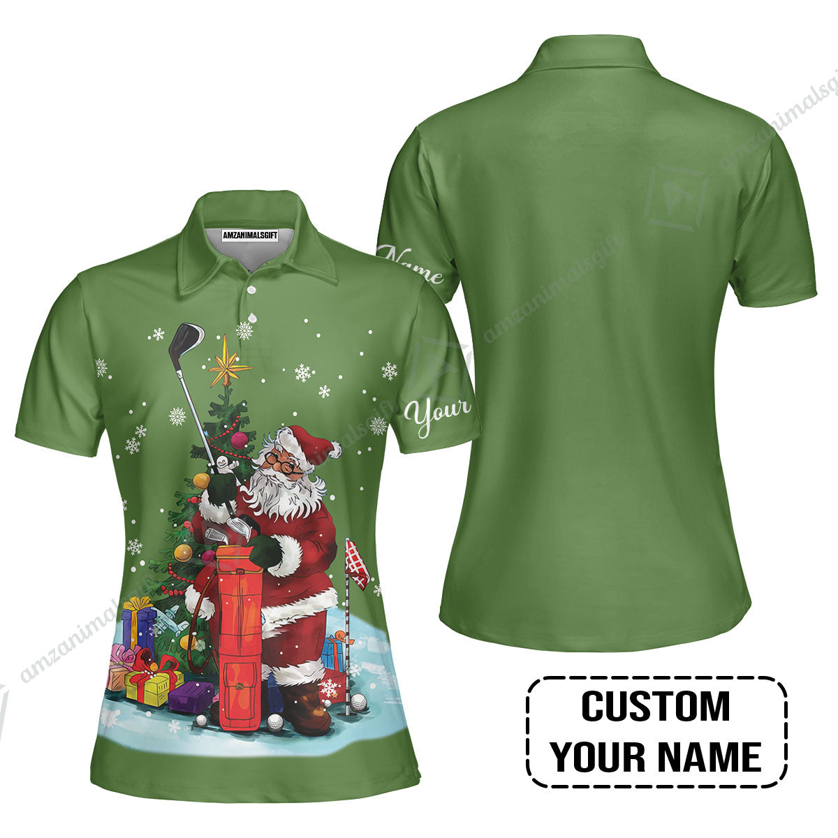 Golf Long Sleeve Men Polo Shirt - Christmas Custom Name, Santa Golfer Apparel - Personalized Gift For Golf Lover