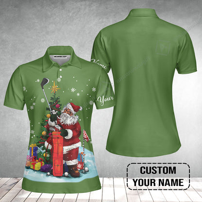 Golf Women Polo Shirt - Christmas Custom Name, Santa Golfer Apparel - Personalized Gift For Golf Lover