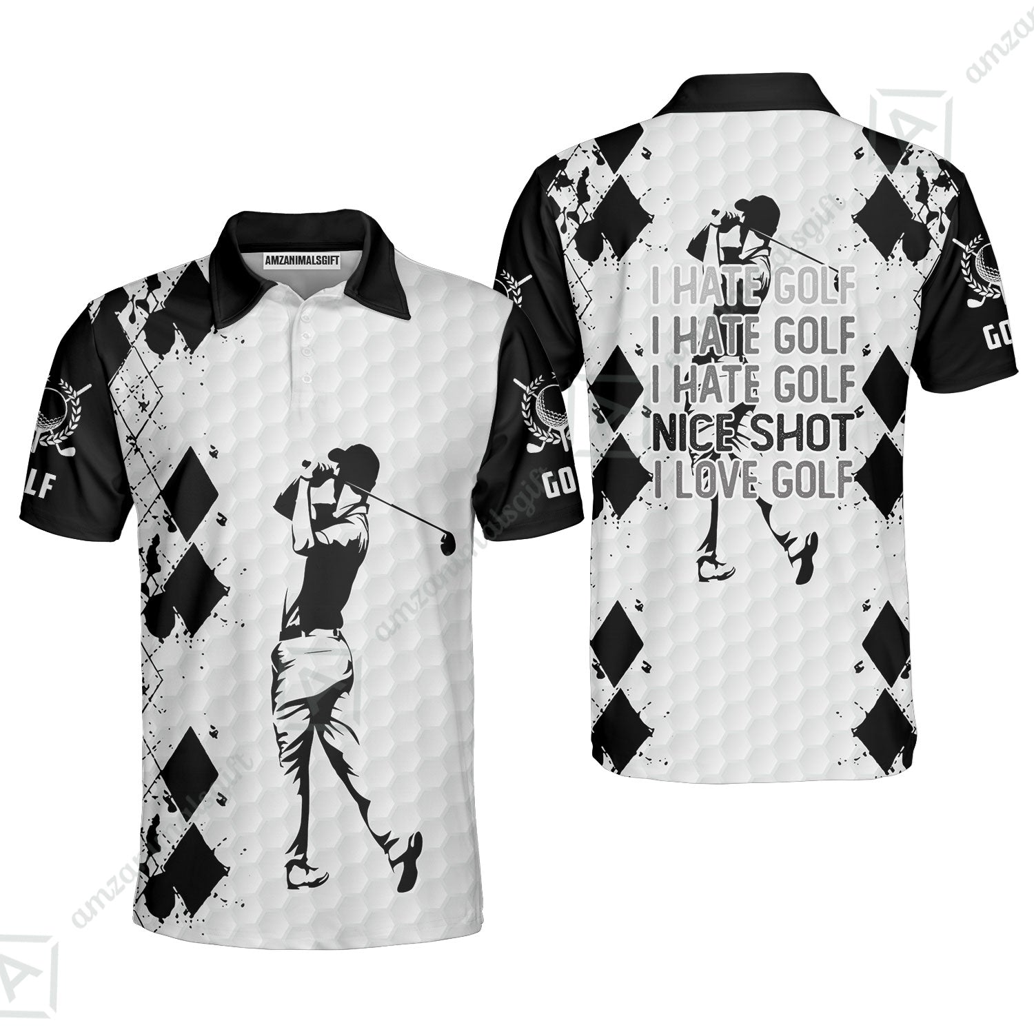 Golf Men Polo Shirt -  I Hate Golf Nice Shot I Love Golf Polo Shirt