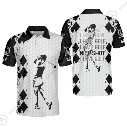 Golf Men Long Polo Shirt -  I Hate Golf Nice Shot I Love Golf Long Polo Shirt