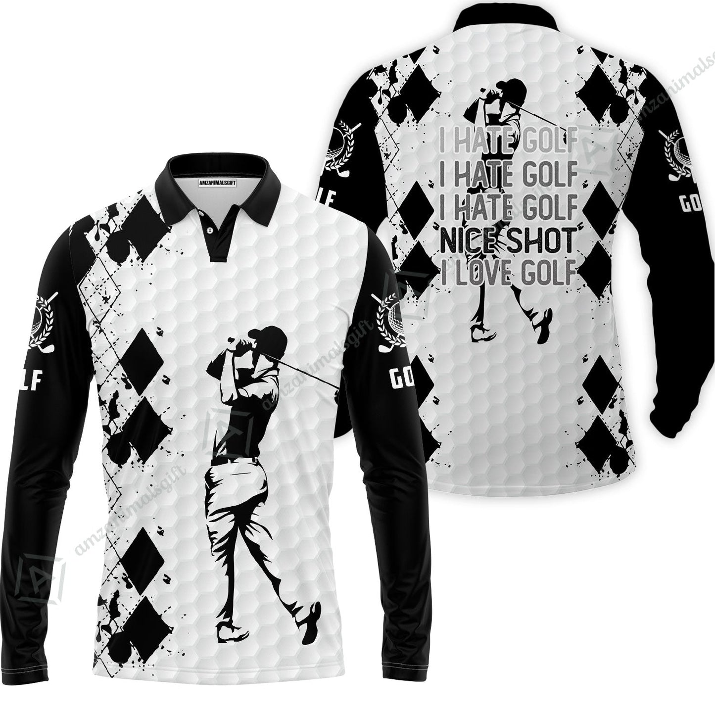 Golf Zip Polo Shirt -  I Hate Golf Nice Shot I Love Golf Zip Polo Shirt
