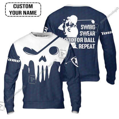 Golf Sweatshirt - Custom Name Golf Skull - Swing Swear Look For Ball Repeat Sweatshirt