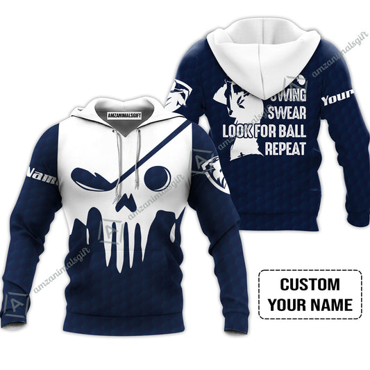 Golf Hoodie - Custom Name Golf Skull - Swing Swear Look For Ball Repeat Hoodie