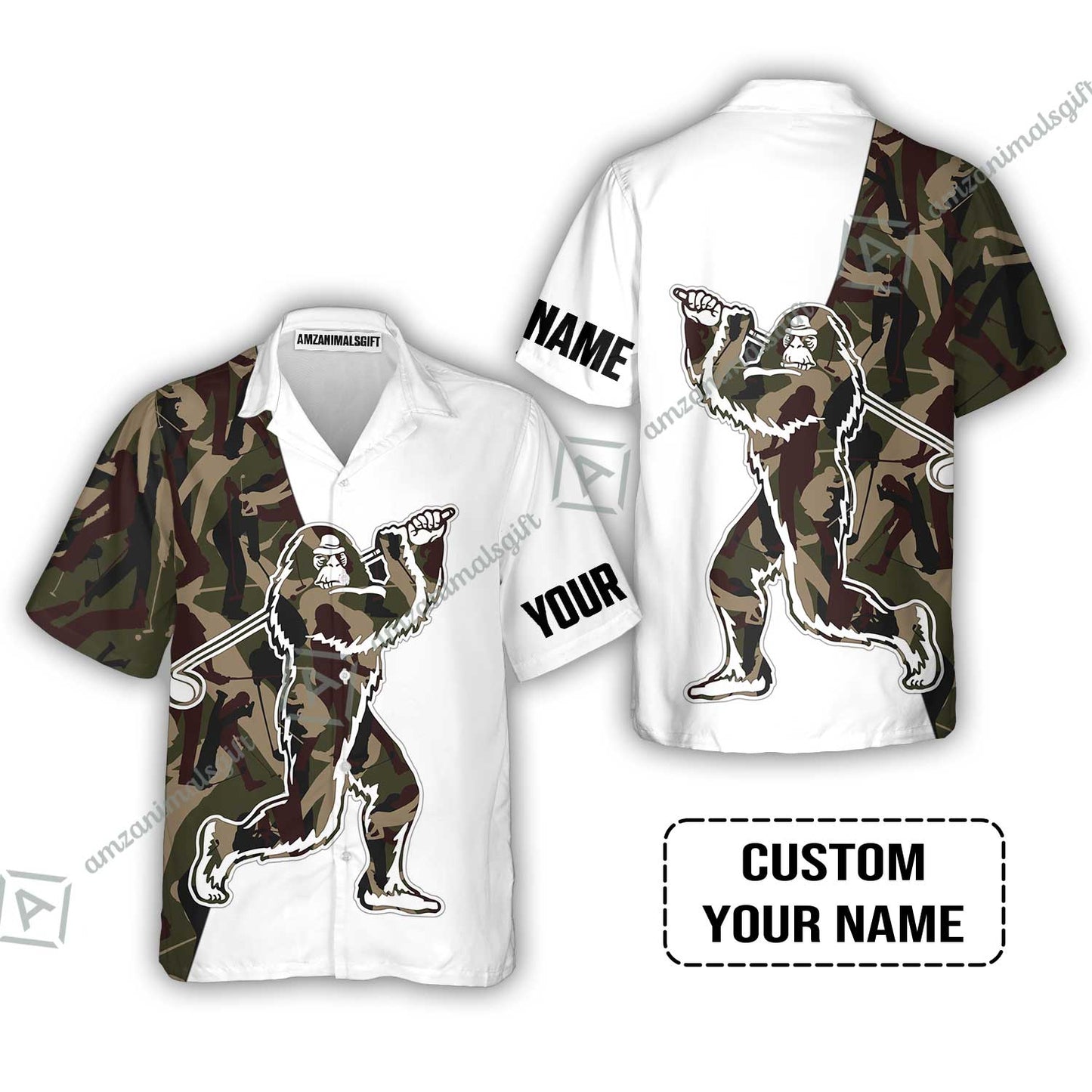 Custom Golf Hoodie - Funny Bigfoot Golf Hoodie, Camo Pattern Custom Name Sasquatch Playing Golf Apparel