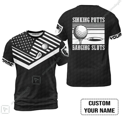 Golf Custom Name Polo Shirt - Sinking Putts Banging Sluts Custom Name, Personalized Black Golf Pattern Polo Shirt