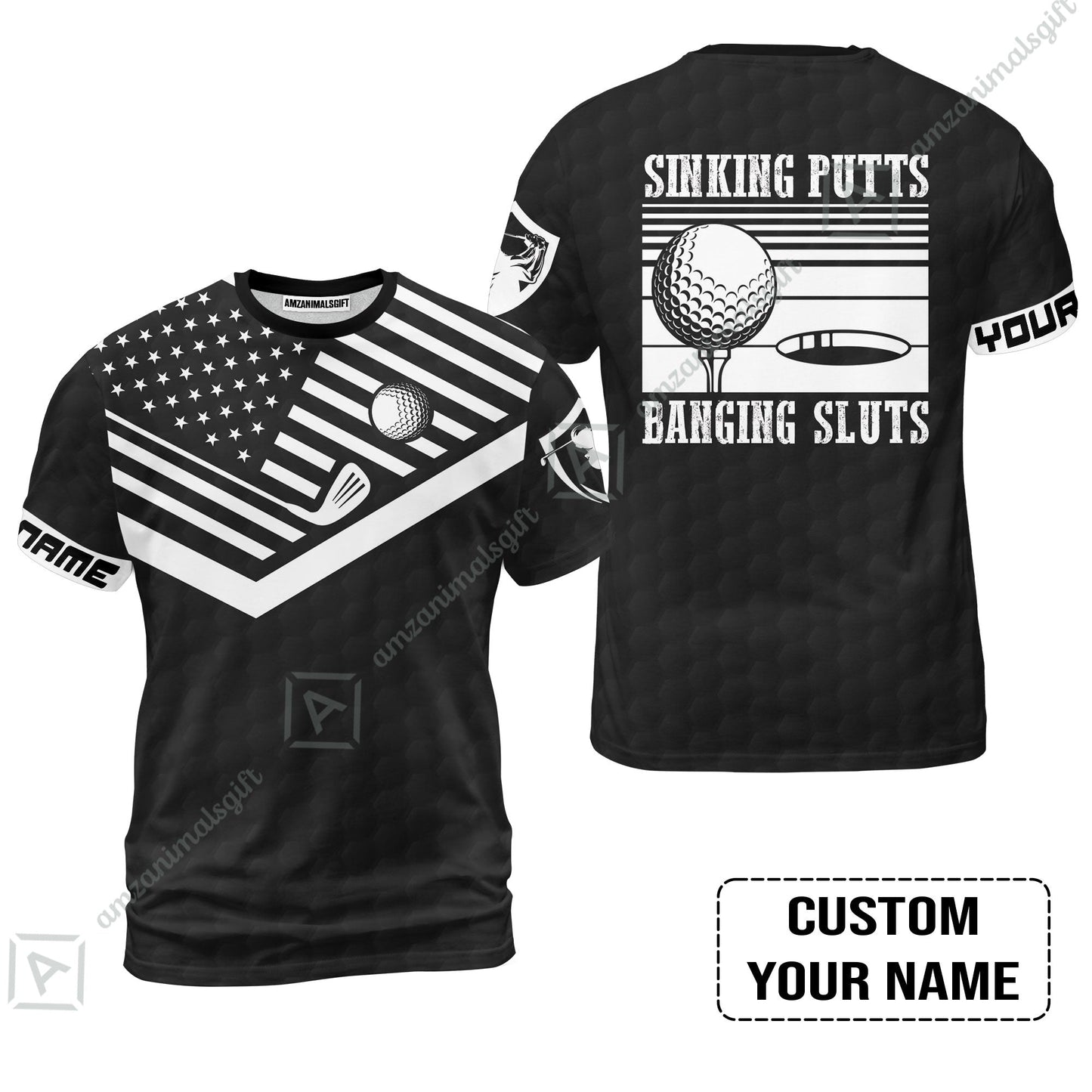 Golf Custom Name Long Polo Shirt- Sinking Putts Banging Sluts Custom Name, Personalized Black Golf Pattern Long Polo Shirt