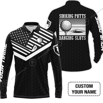 Golf Custom Name T-Shirt - Sinking Putts Banging Sluts Custom Name, Personalized Black Golf Pattern T-Shirt