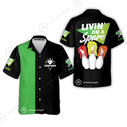 Customized Bowling Team Hawaiian Shirt, Bowling Livin' On A Spare Personalized Hawaiian Shirt Uniform For Bowlers