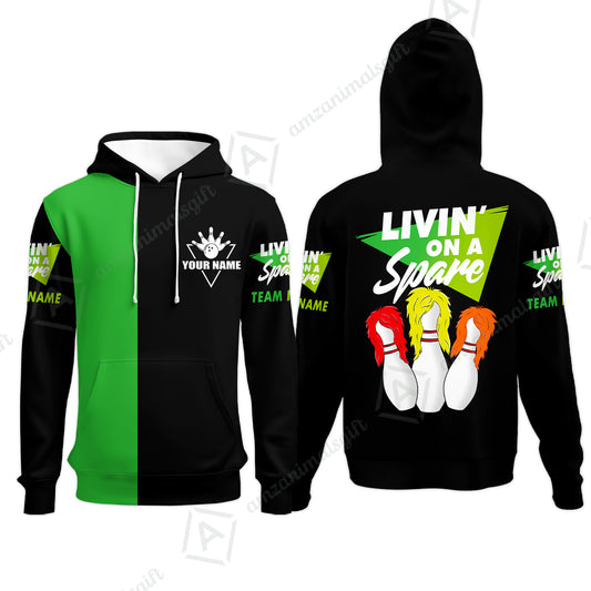 Customized Bowling Team Hoodie, Bowling Livin' On A Spare Personalized Hoodie Uniform For Bowlers