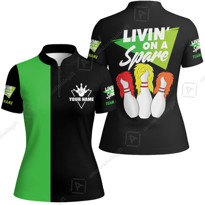 Customized Bowling Team Women Jersey Shirt, Bowling Livin' On A Spare Personalized Women Jersey Shirt Uniform For Bowlers
