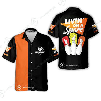 Customized Bowling Team Hawaiian Shirt, Bowling Livin' On A Spare Personalized Hawaiian Shirt Uniform For Bowlers