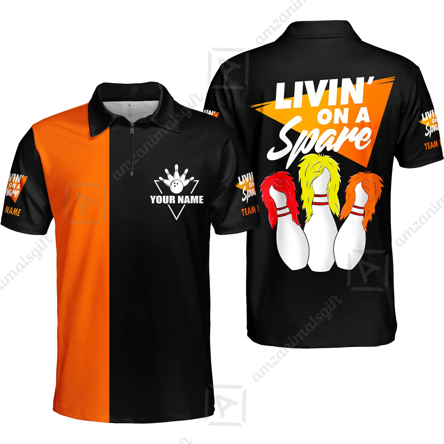 Customized Bowling Quarter-Zip Polo Shirt, Bowling Livin' On A Spare Personalized Quarter-Zip Polo Shirt Uniform For Bowlers