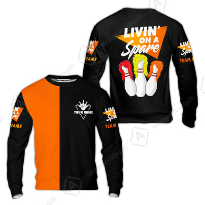 Customized Bowling Team Sweatshirt, Bowling Livin' On A Spare Personalized Sweatshirt Uniform For Bowlers