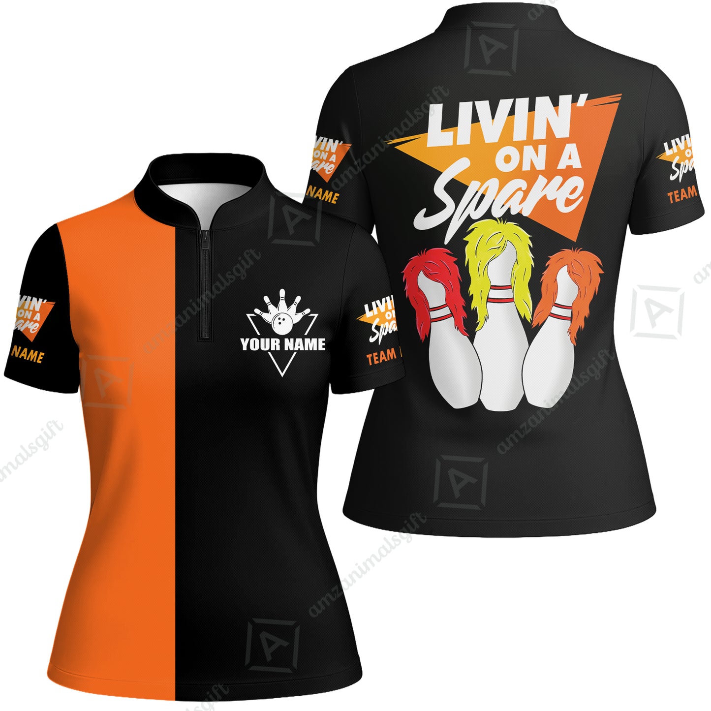 Customized Bowling Team Women Jersey Shirt, Bowling Livin' On A Spare Personalized Women Jersey Shirt Uniform For Bowlers