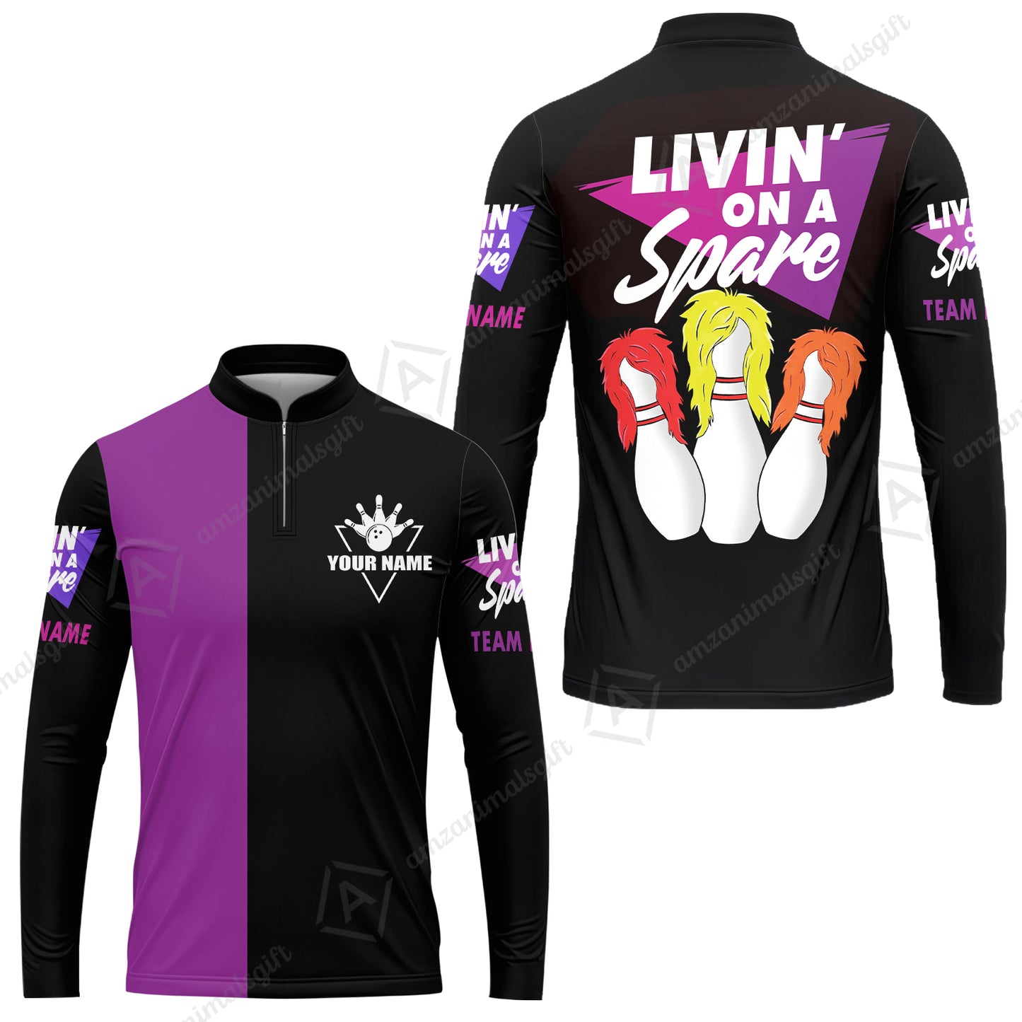 Bowling Men's Long Sleeve Jersey Shirt Custom Name - Bowling Livin' On A Spare Personalized Bowling Long Sleeve Polo Shirt