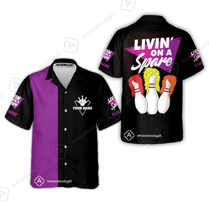 Customized Bowling Team Hawaiian Shirt, Bowling Livin' On A Spare Personalized Hawaiian Shirt Uniform For Bowlers